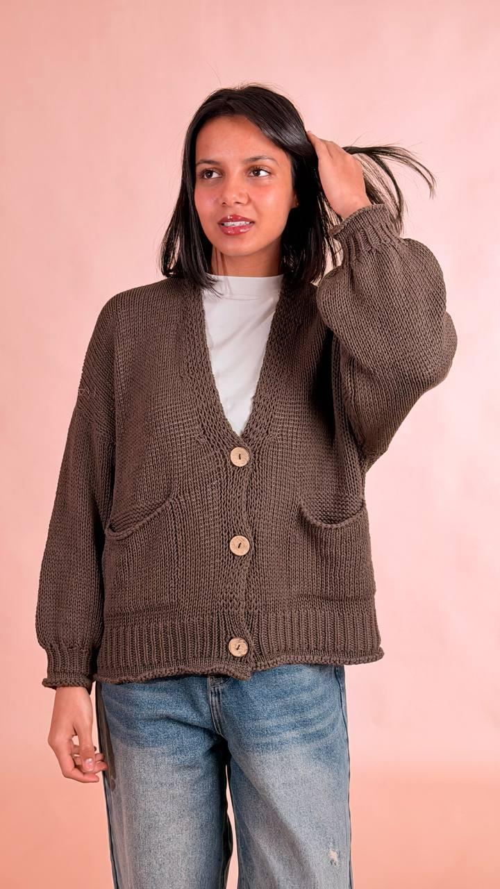 HAVE ONE Cardigan bottoni tasche JIT-Q007 MARRONE 