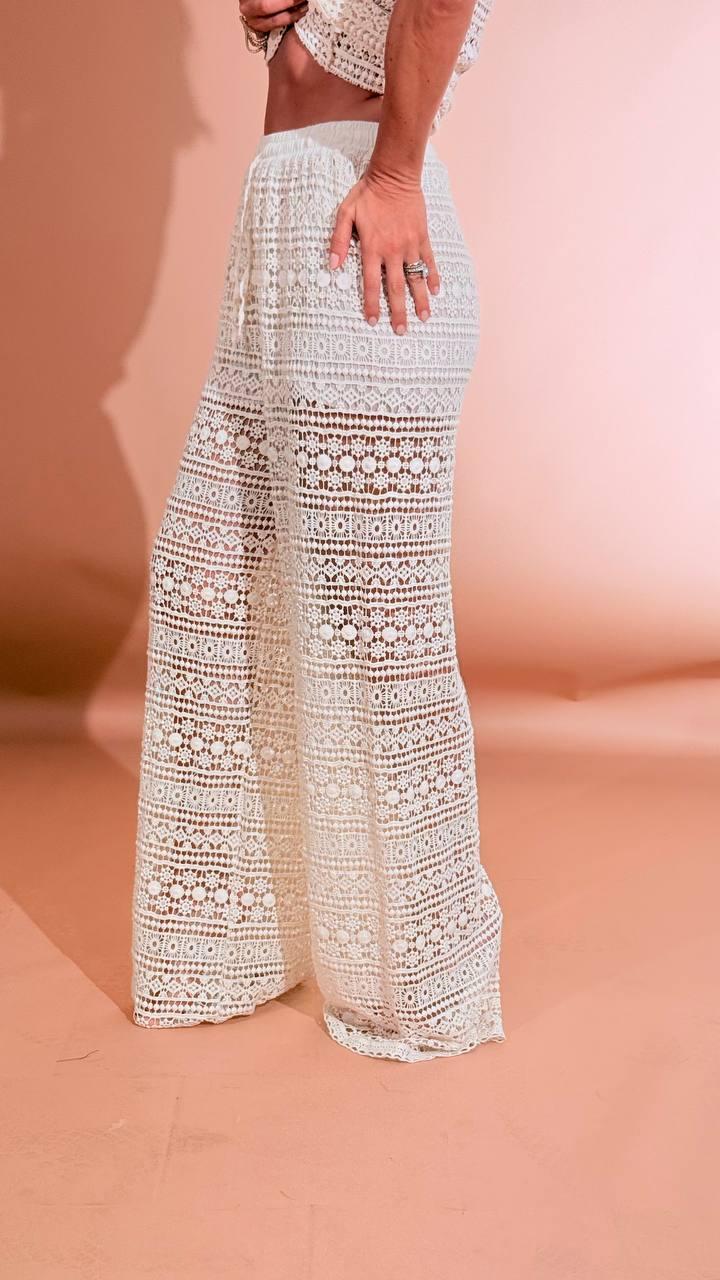 LEVA Pantalone effetto crochet 56373 CREMA 