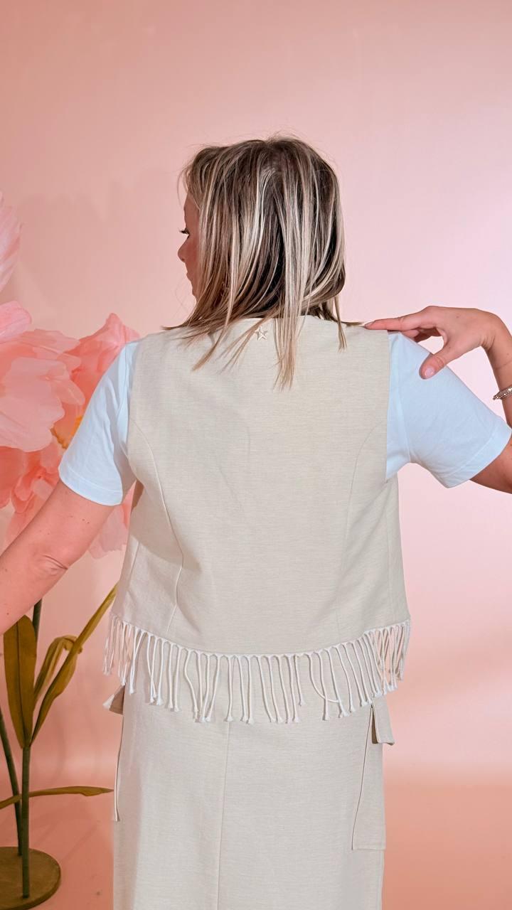 SOUVENIR Gilet frange S39M0210 BEIGE 