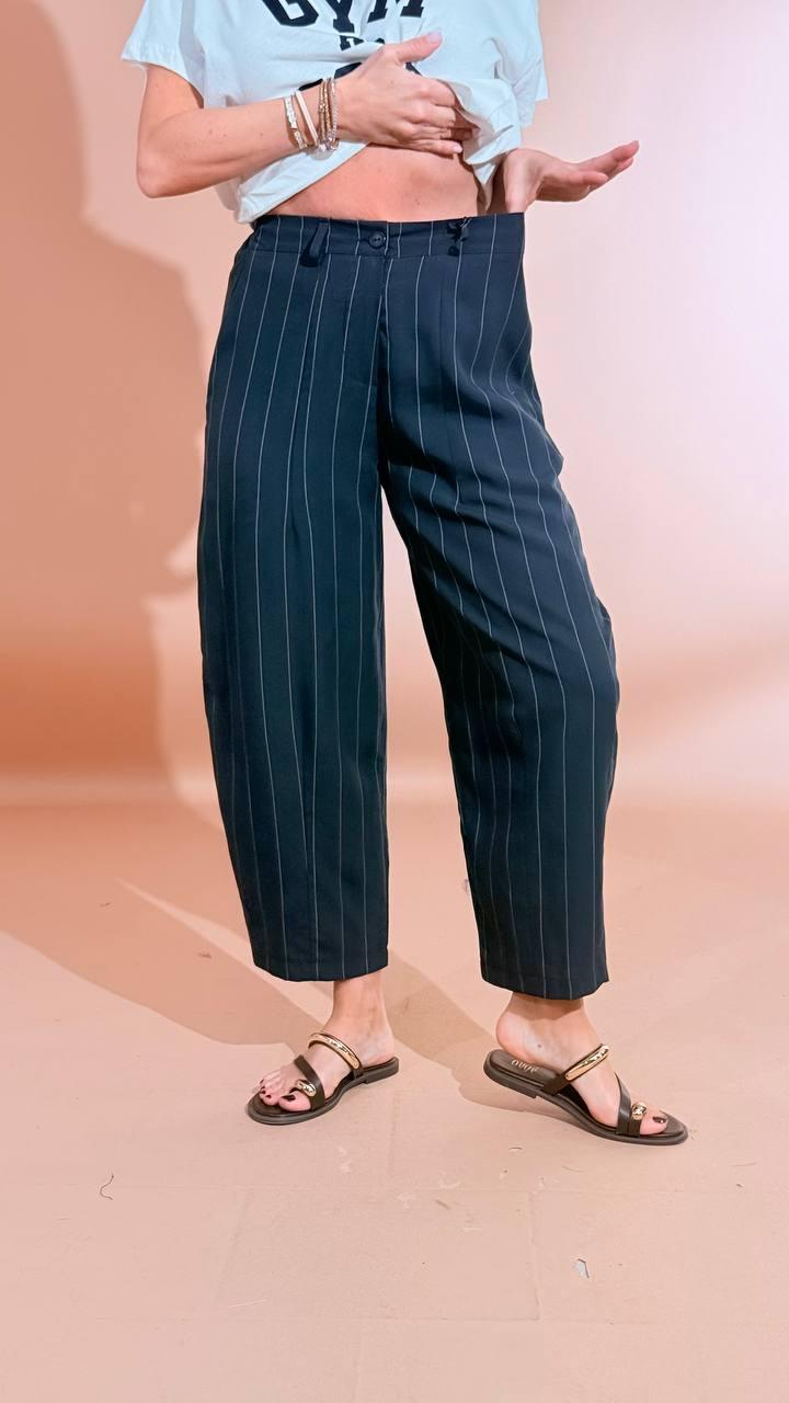 LEVA Pantalone baloon gessato P1552 BLU 