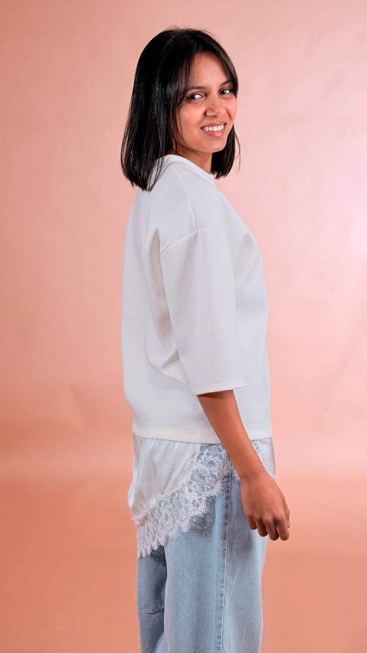 LEVA T-shirt pizzo trasversale 20060 BIANCA 