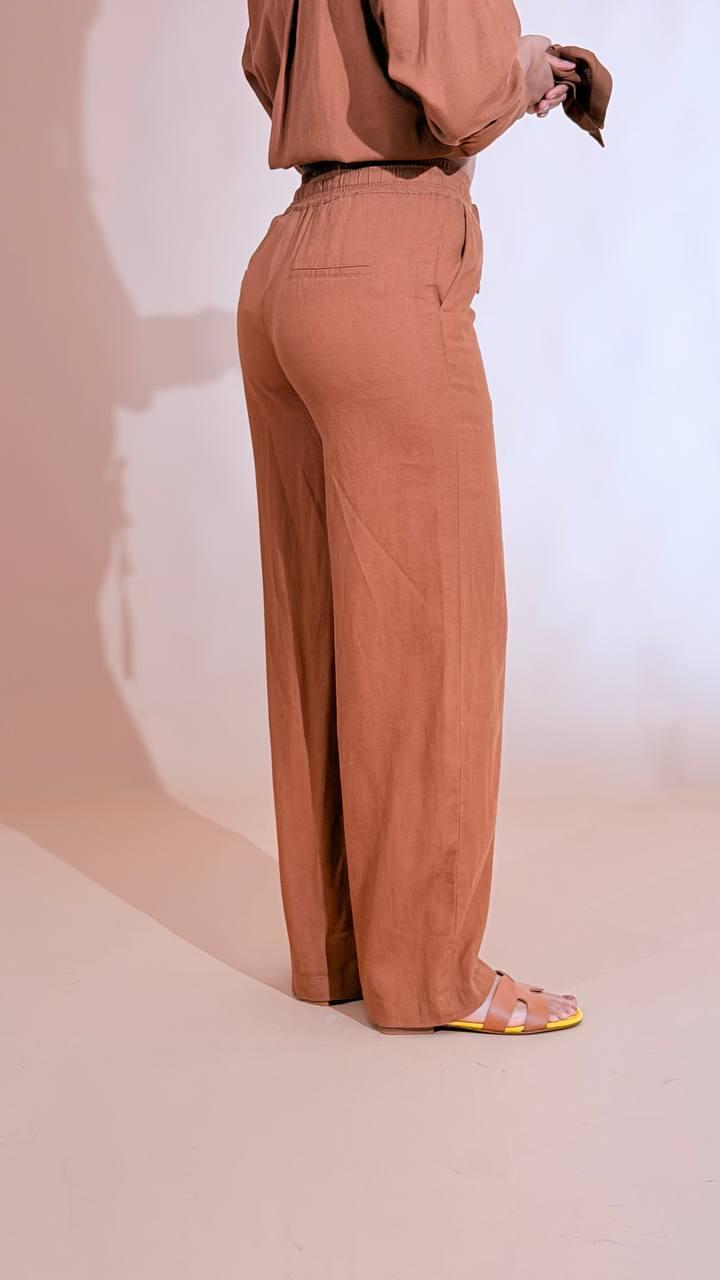 SOYA CONCEPT Set coordinato effetto lino camicia e pantalone 40791 CIOCCOLATO 