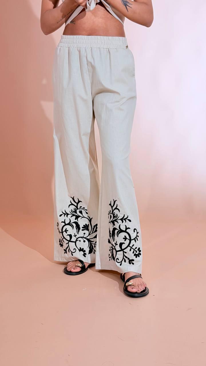 SOUVENIR Pantalone ricamo M39F1755 AVORIO 