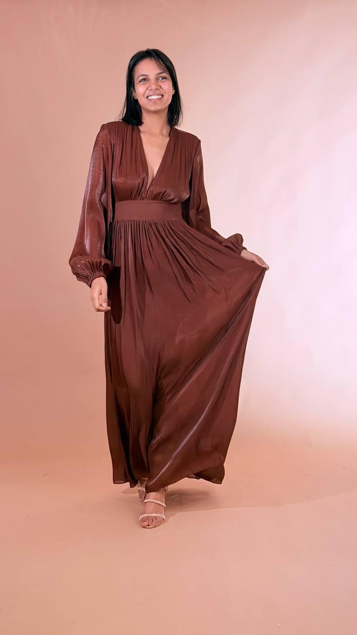 SILENCE Abito lungo imperiale AB4247 BROWN 