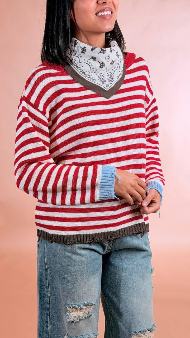 PHILIA LOFT Maglia rigata con bandana 50%co 50%pc F02E0511 ROSSO 