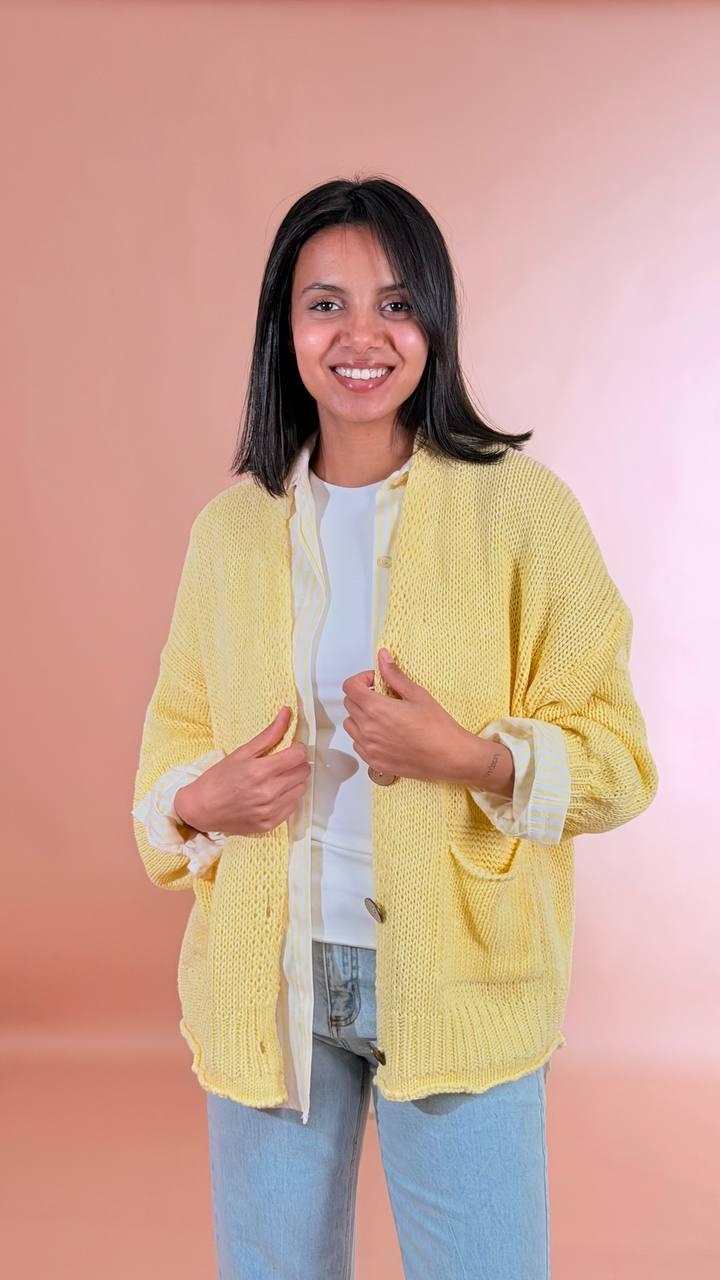 HAVE ONE Cardigan bottoni tasche JIT-Q007 GIALLO 