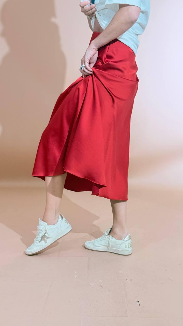 LEVA Gonna effetto satin L5029 ROSSO 