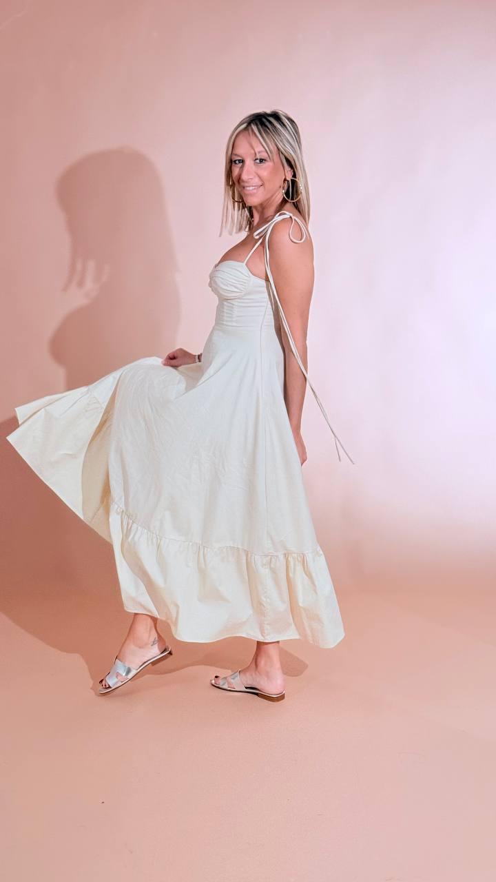 GLAMOROUS Abito midi con nastrini KA7275A CREMA 
