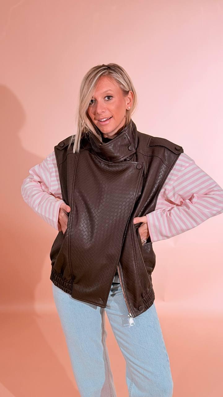 TENSIONE IN Bomber gilet intrecciato 26D4560 MORO 