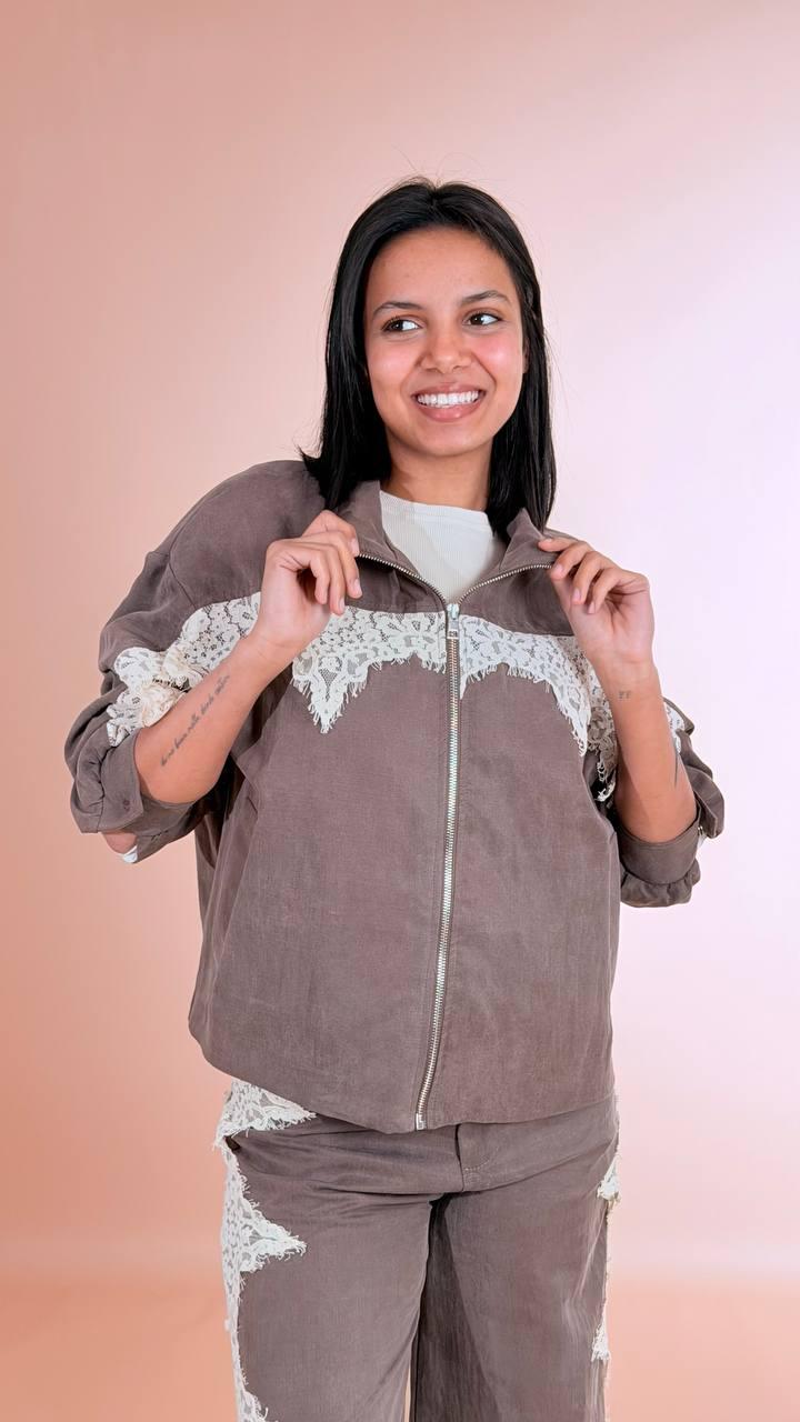 TENSIONE IN Bomber pizzo PX1297 CIOCCOLATO 