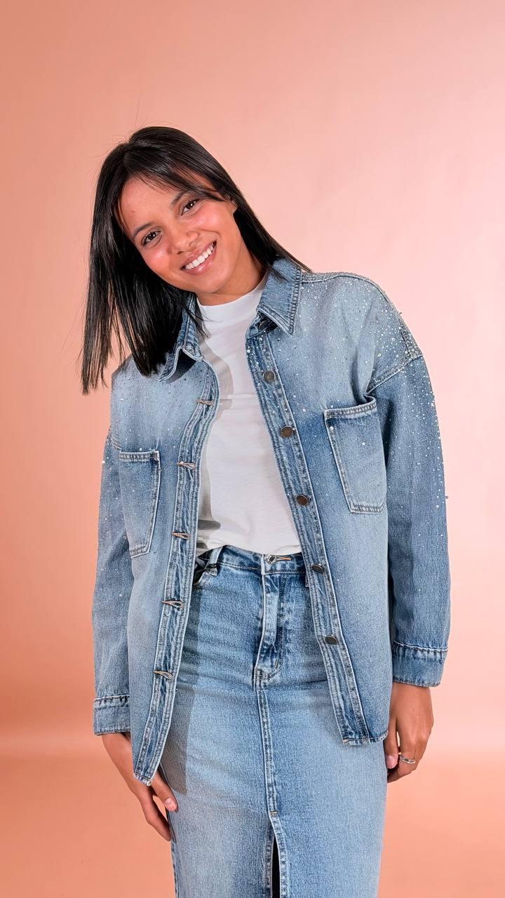 LEVA Camicia denim swarovski S6293 DENIM 