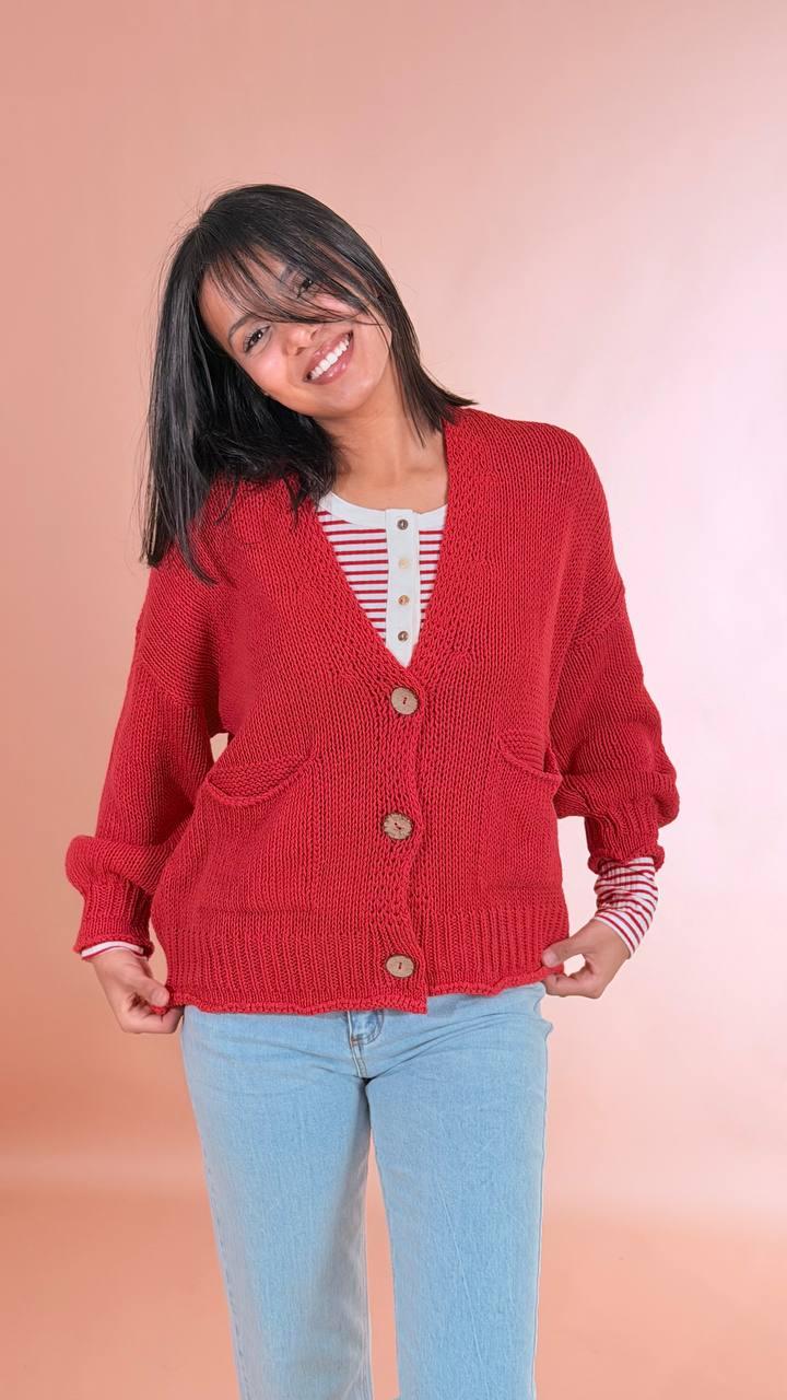 HAVE ONE Cardigan bottoni tasche JIT-Q007 CORALLO 