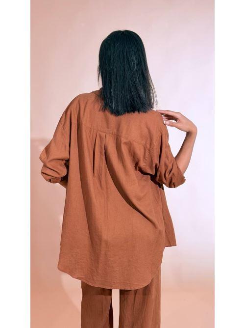 SOYA CONCEPT Set coordinato effetto lino camicia e pantalone 40791 CIOCCOLATO 