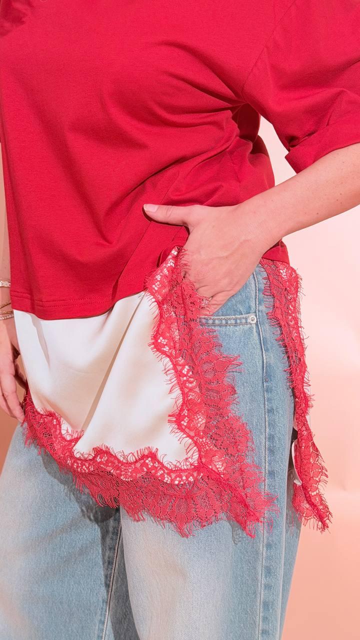 MOTEL T-tshirt pizzo S26M195 ROSSO 