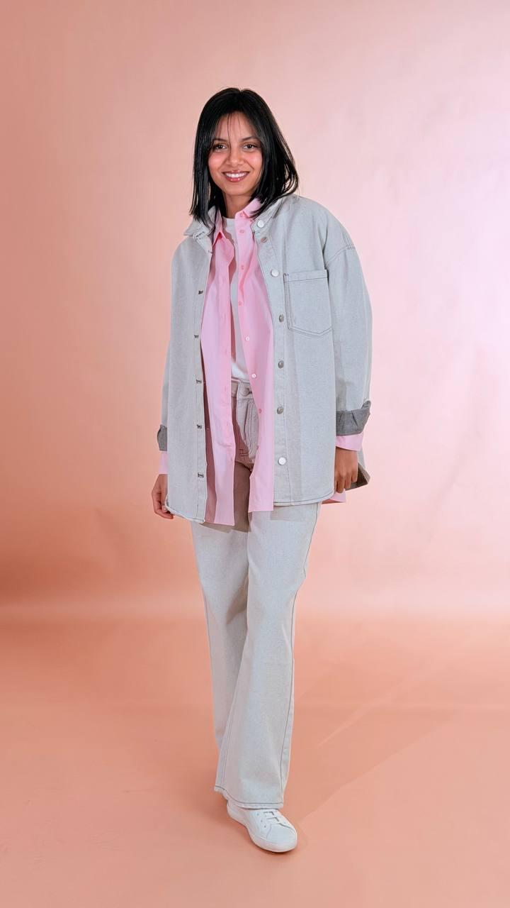 GLAMOROUS Camicia di jeans slavata AN5132 GRIGIO 