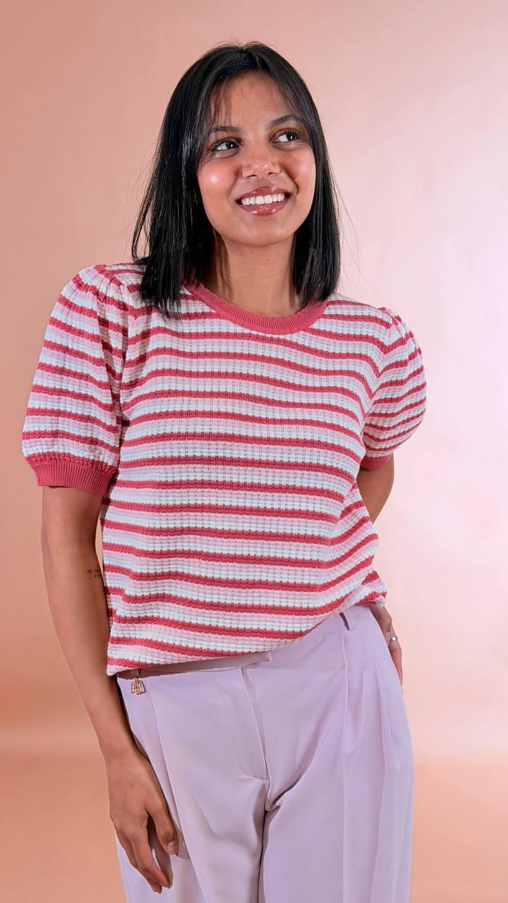 SOYA CONCEPT Maglia rigata trama uncinetto 33788 ROSA 