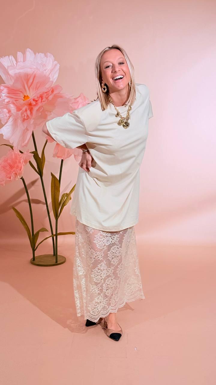 HAVE ONE Abito - t-shirt con pizzo AVS-Q082 CREMA 