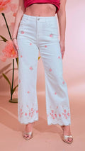 KONTATTO Pantalone ricami fiori ON112N BIANCO 
