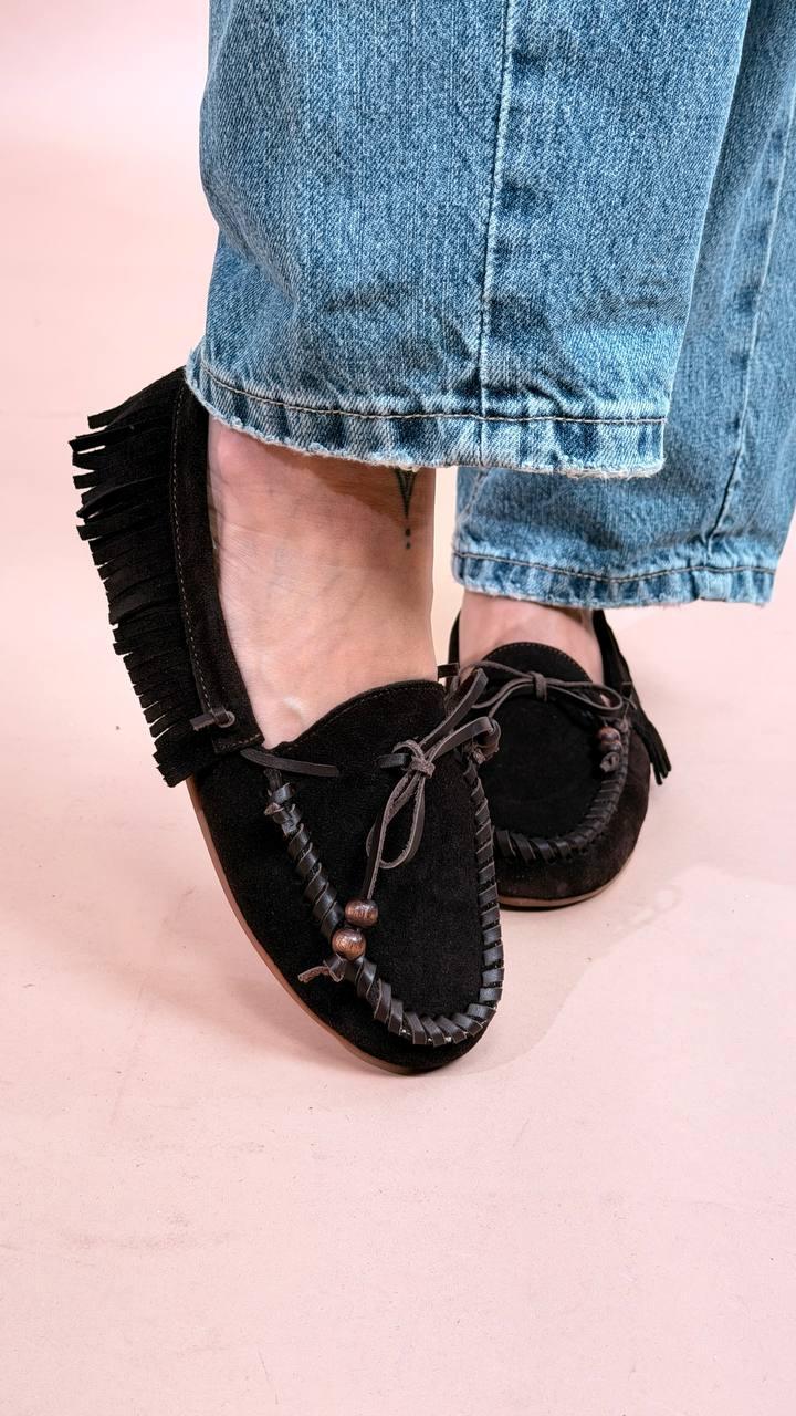 OVYE Mocassino scamosciato con frange MY62405 MORO 