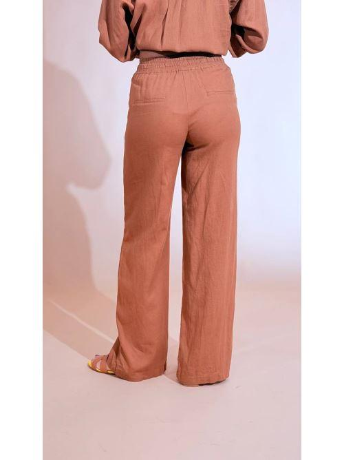 SOYA CONCEPT Set coordinato effetto lino camicia e pantalone 40791 CIOCCOLATO 