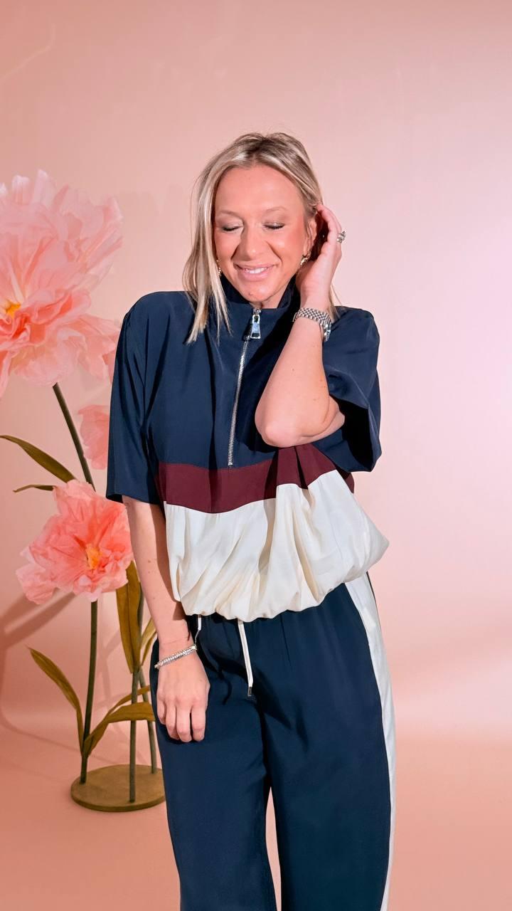MOTEL Maglia zip + panta elastico 26M4846 BLU/PANNA 
