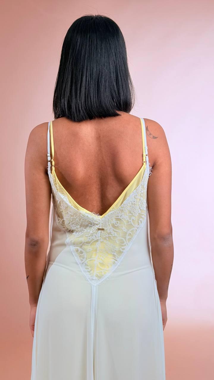 FRACOMINA Abito satin inserto pizzo FJ26SD3007W412G1 BANANAWHITE 