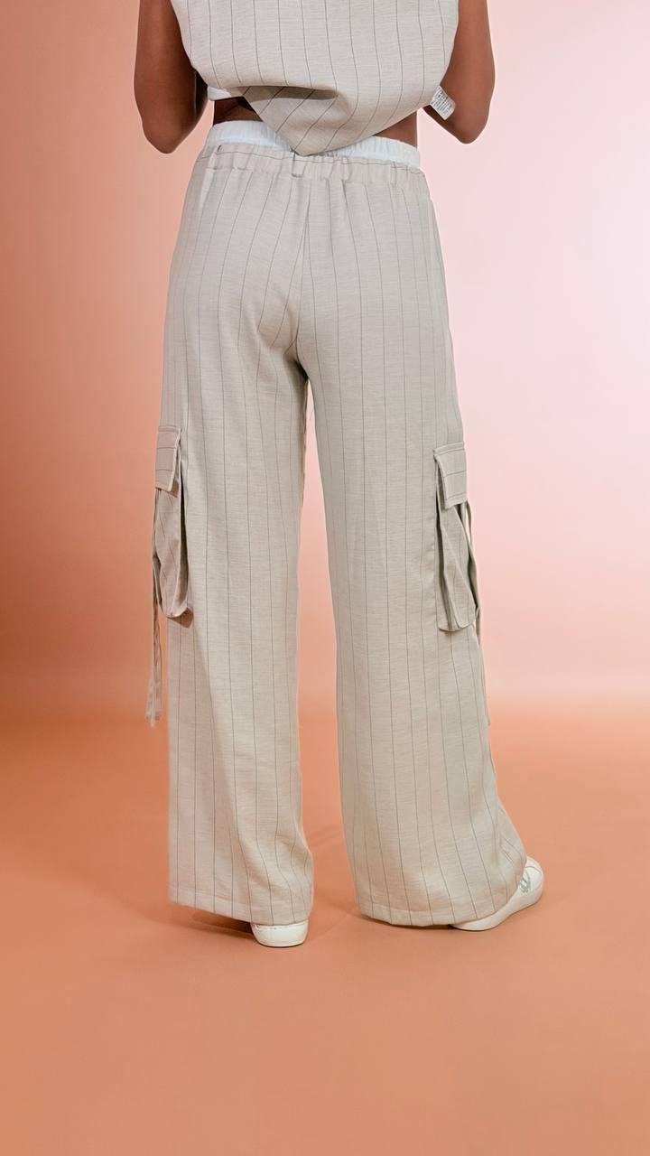 TENSIONE IN Panta cargo gessato S26P840 BEIGE 