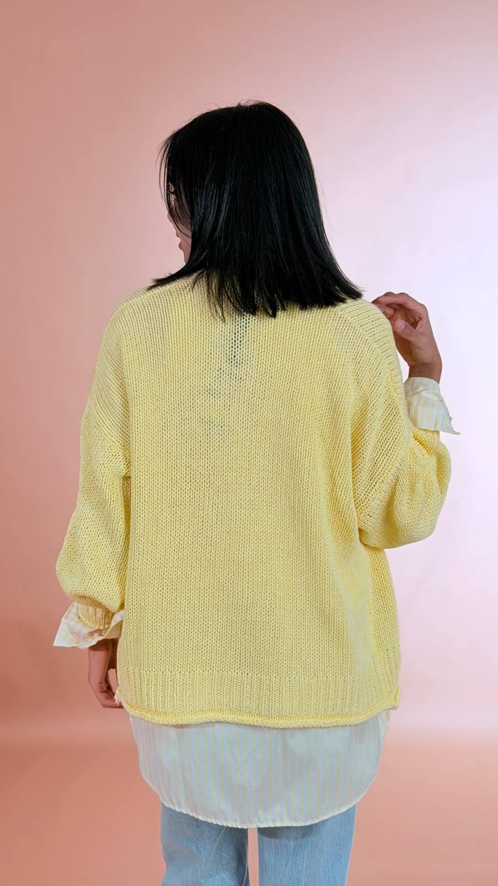 HAVE ONE Cardigan bottoni tasche JIT-Q007 GIALLO 