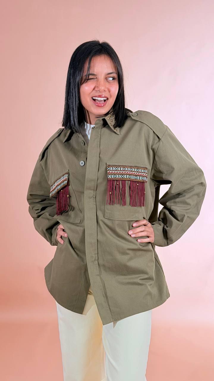 LEVA Camicia frange SH1095 VERDE 
