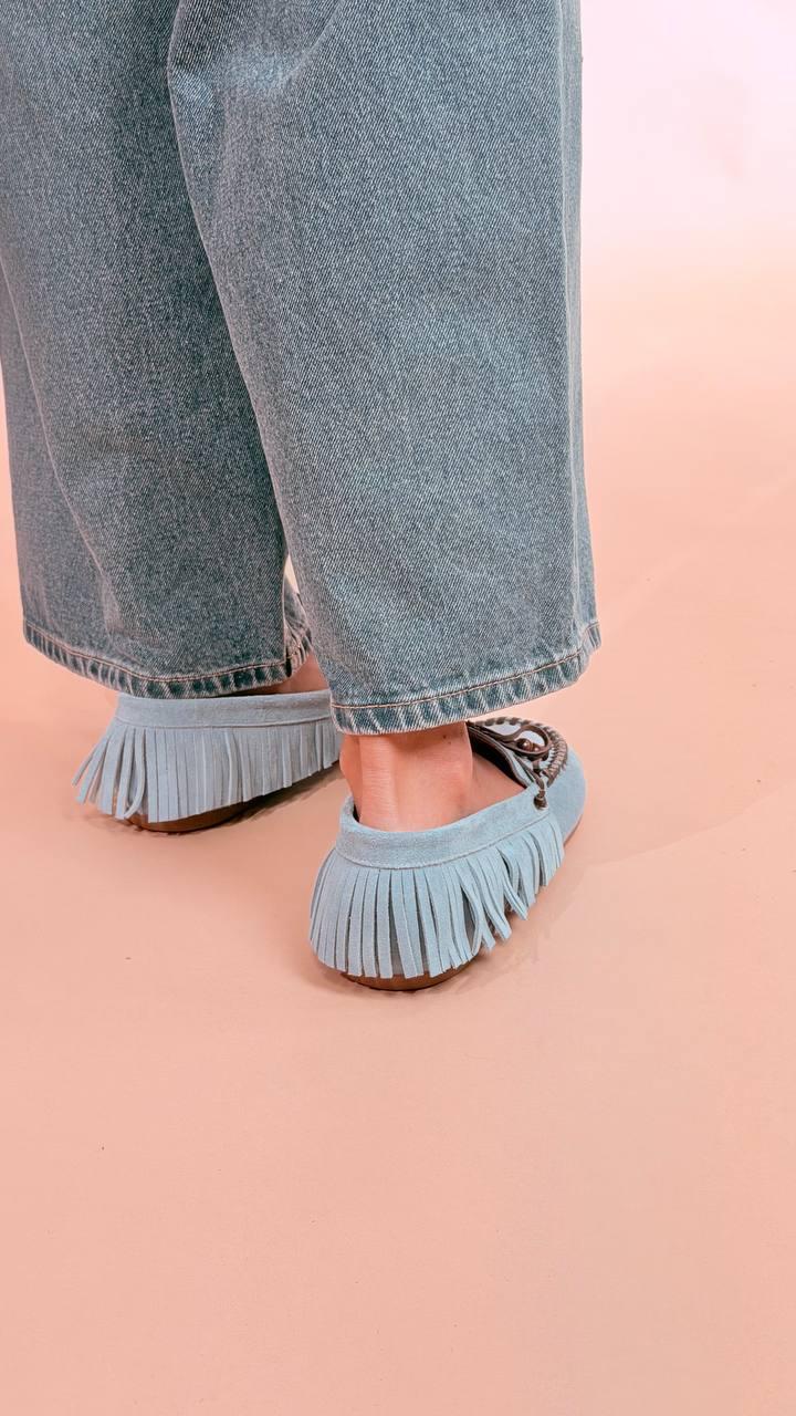 OVYE Mocassino scamosciato franfe MY62405 AZZURRO 