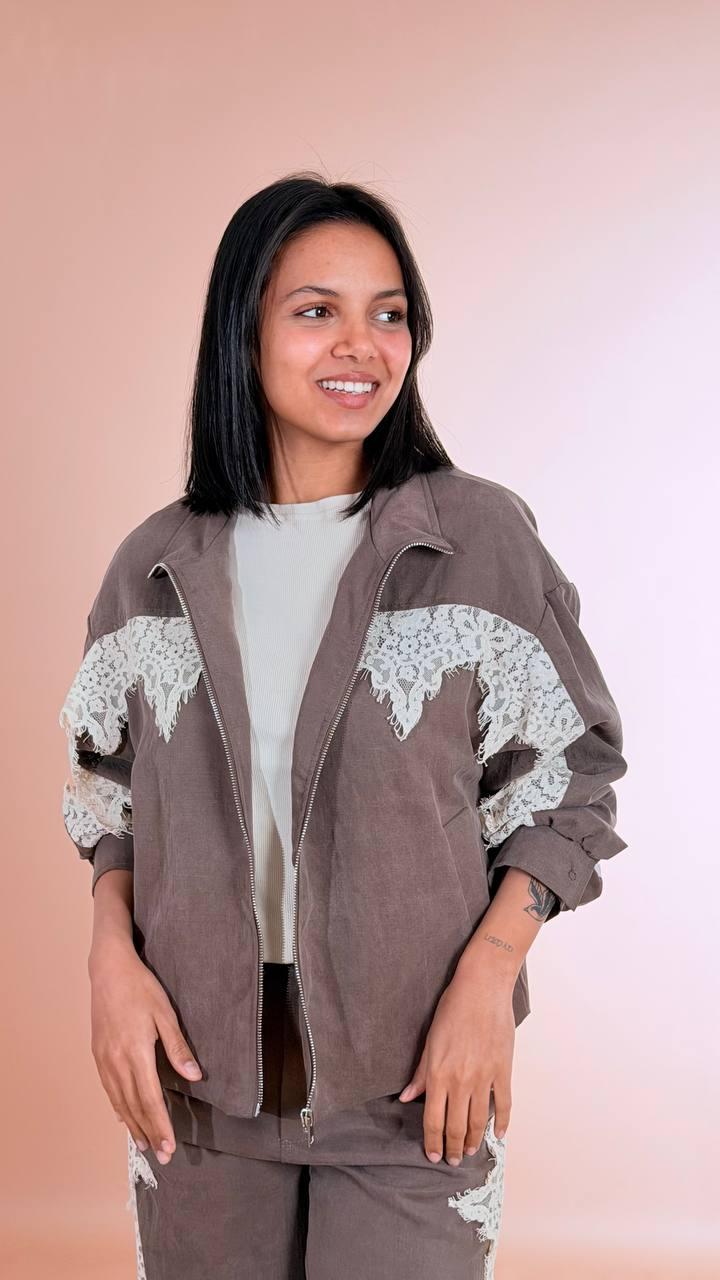 TENSIONE IN Bomber pizzo PX1297 CIOCCOLATO 