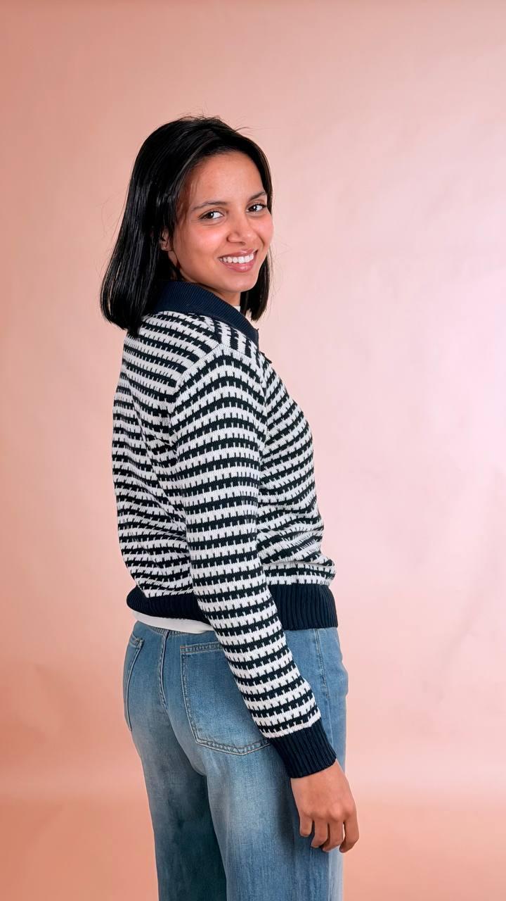 HAVE ONE Maglia polo rigata MNC-Q087 BLU/PANNA 
