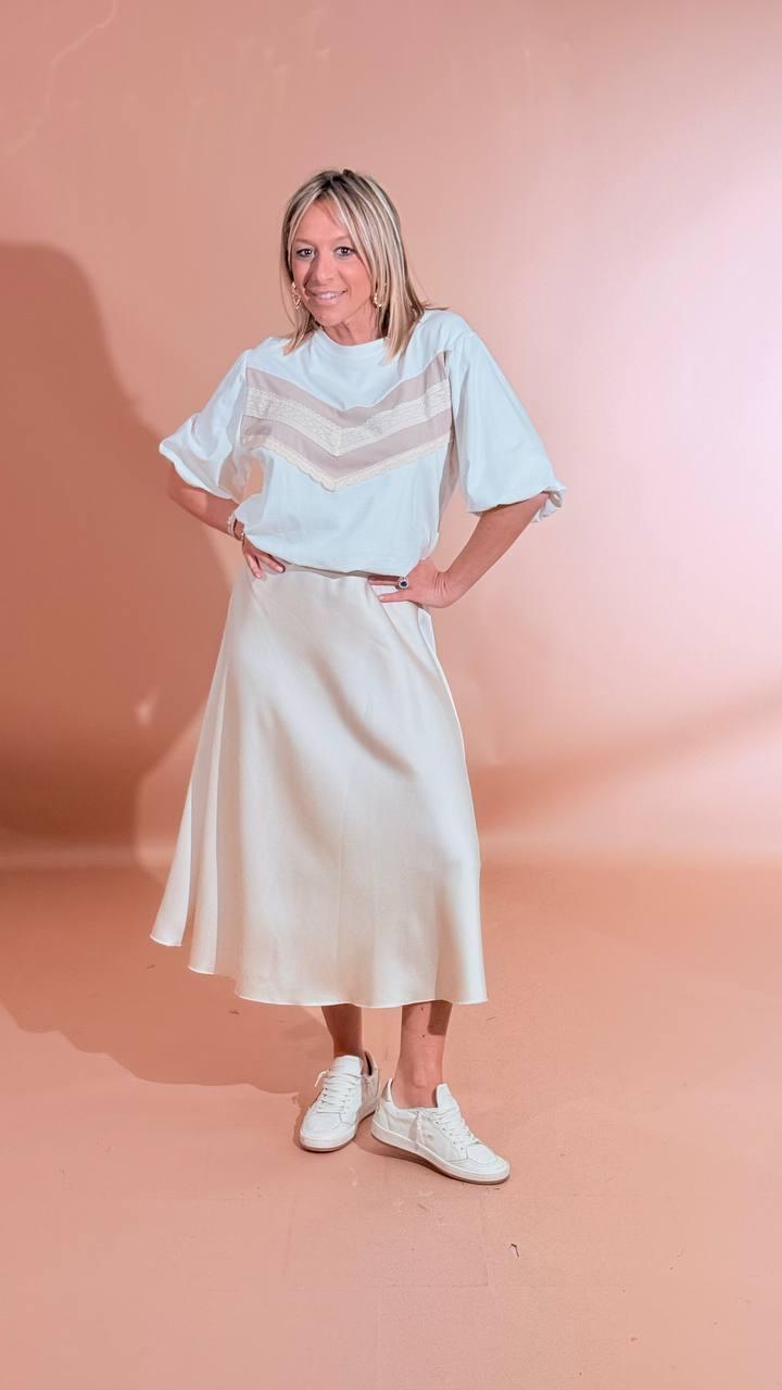 LEVA T-shirt palloncino banda centrale DF609-5 BIANCO 