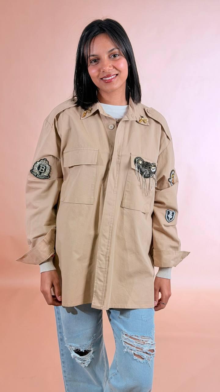 LEVA Camicia patch SH1095 BEIGE 