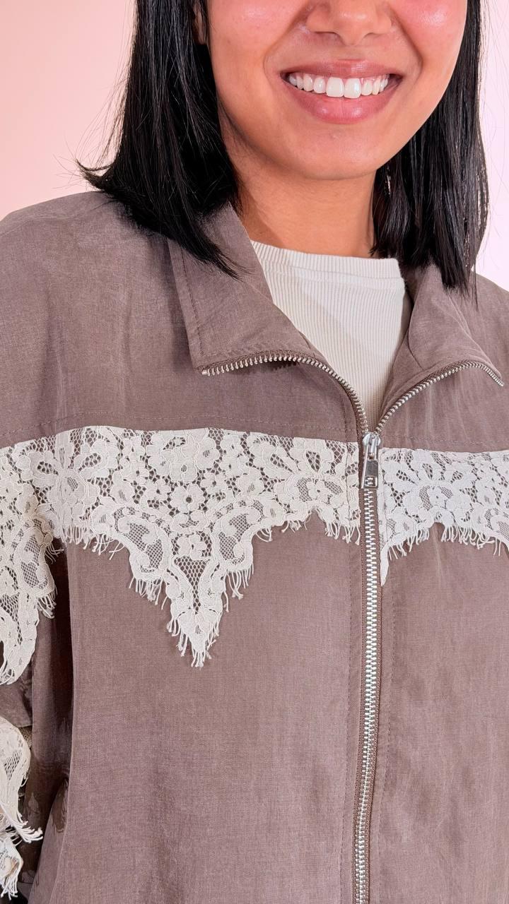 TENSIONE IN Bomber pizzo PX1297 CIOCCOLATO 
