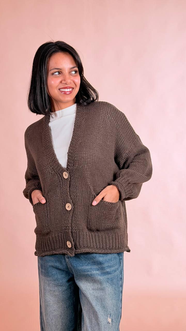 HAVE ONE Cardigan bottoni tasche JIT-Q007 MARRONE 