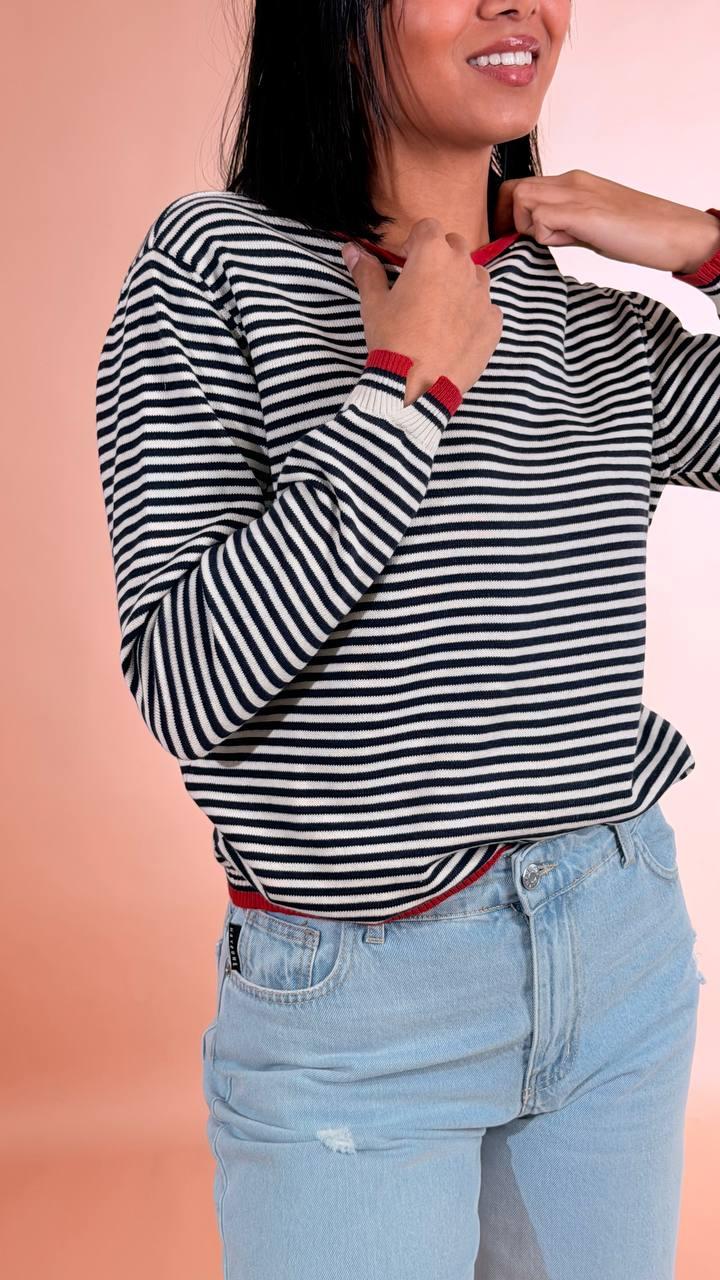 LEVA Maglia rigata 85896 BLU/BIANCO 