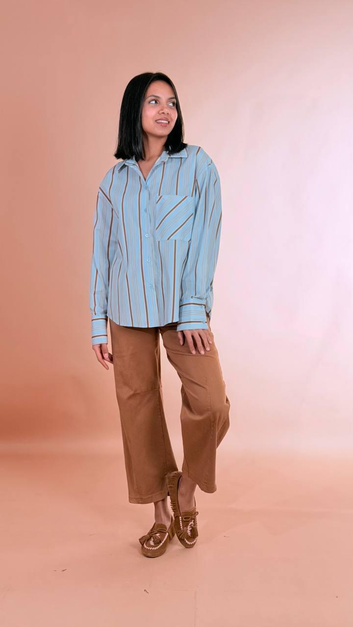 HAVE ONE Camicia rigata CFW-Q178 AZZURRO 