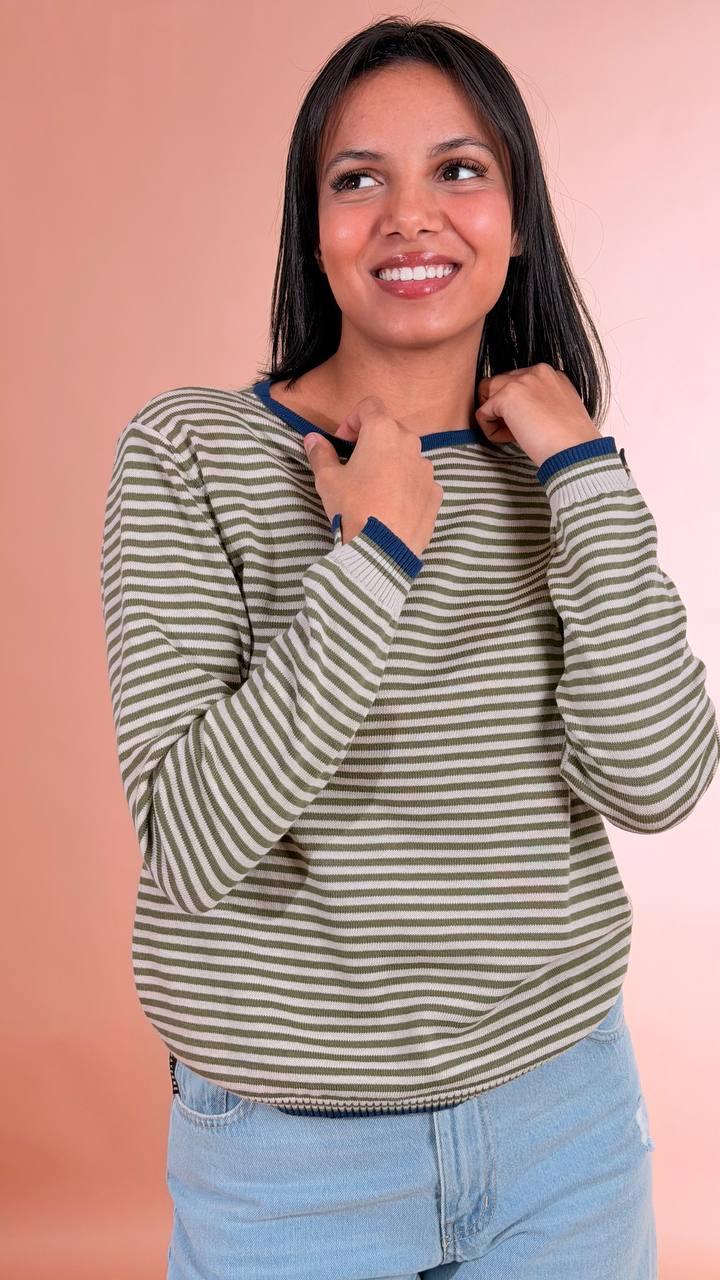 LEVA Maglia rigata 85896 VERDE/BLU 
