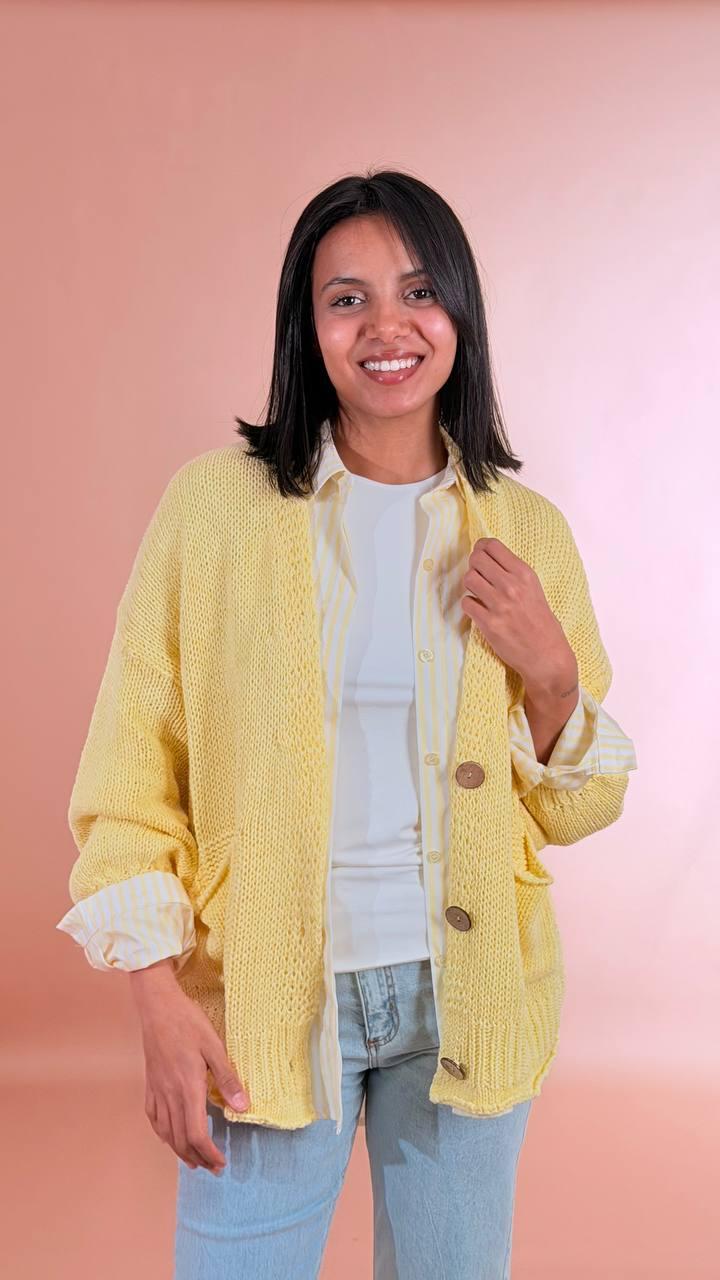 HAVE ONE Cardigan bottoni tasche JIT-Q007 GIALLO 