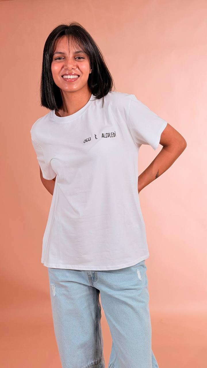 LEVA T-shirt oggi è alcoledi 1008 TF BIANCO 