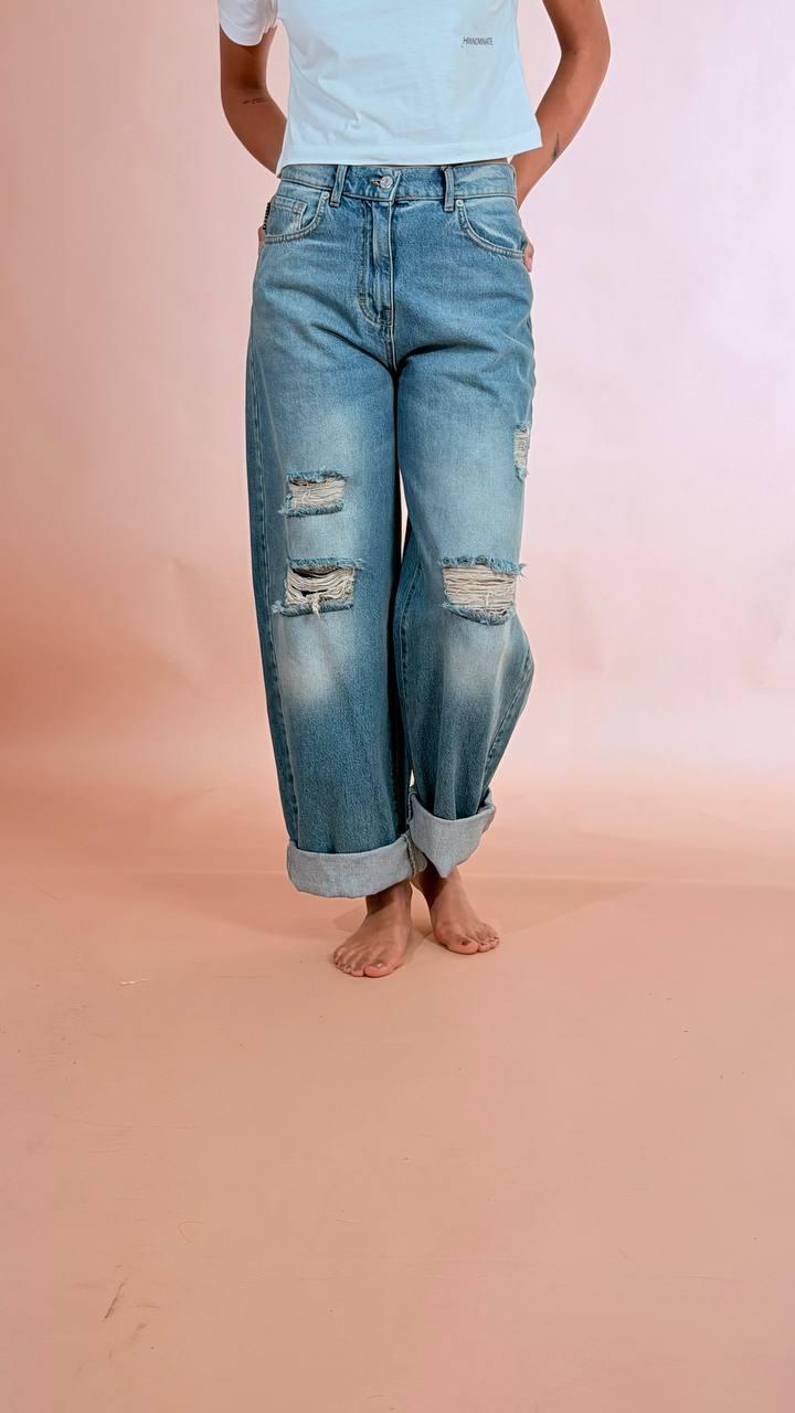 HAVE ONE Jeans stella con risvoltone e rotture PLS-Q042 DENIM 