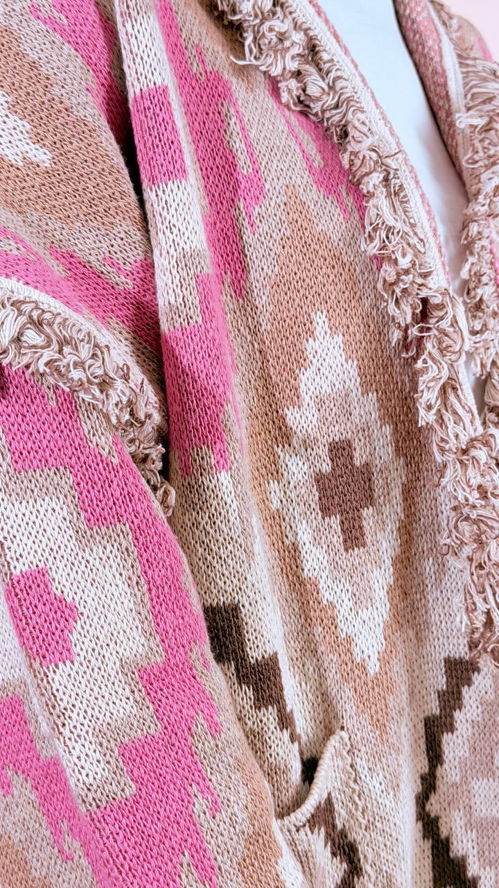 TENSIONE IN Cardigan rombi over 50%co 50%pc P6HMG28A414 FUCSIA 