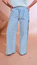 MOTEL Pantalone banda paillettes S26PD36 AZZURRO 