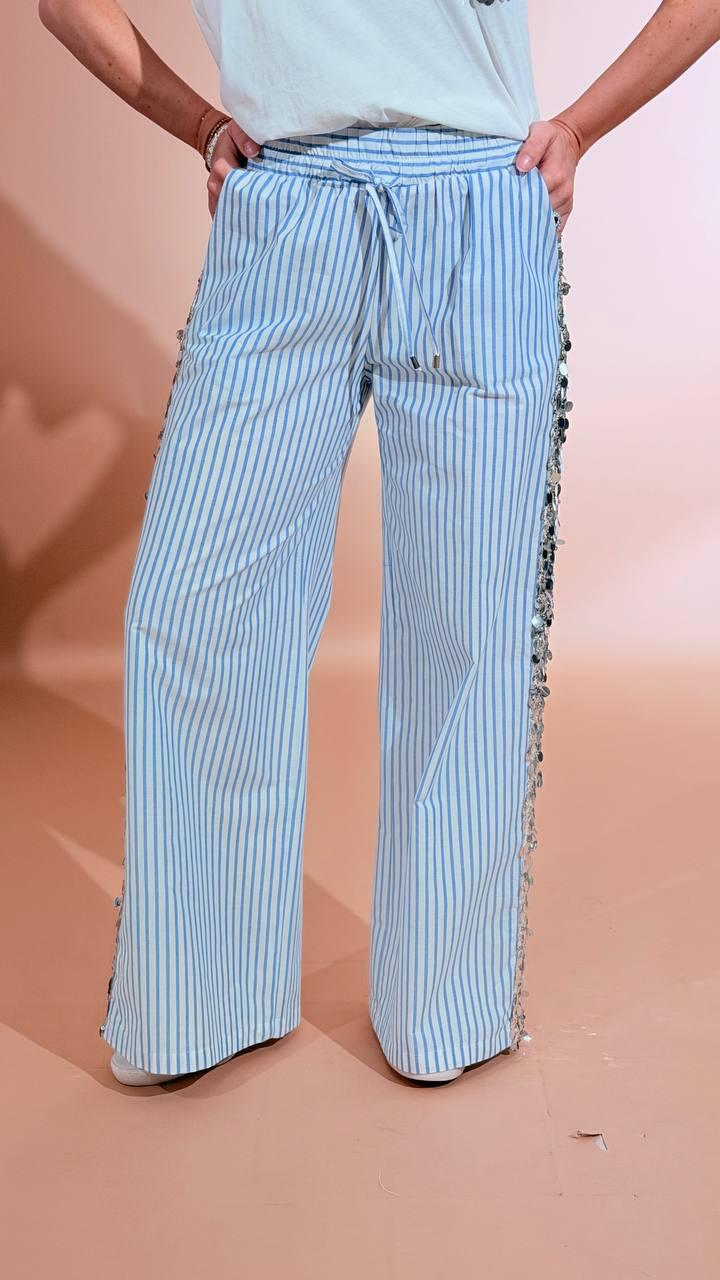 MOTEL Pantalone banda paillettes S26PD36 AZZURRO 