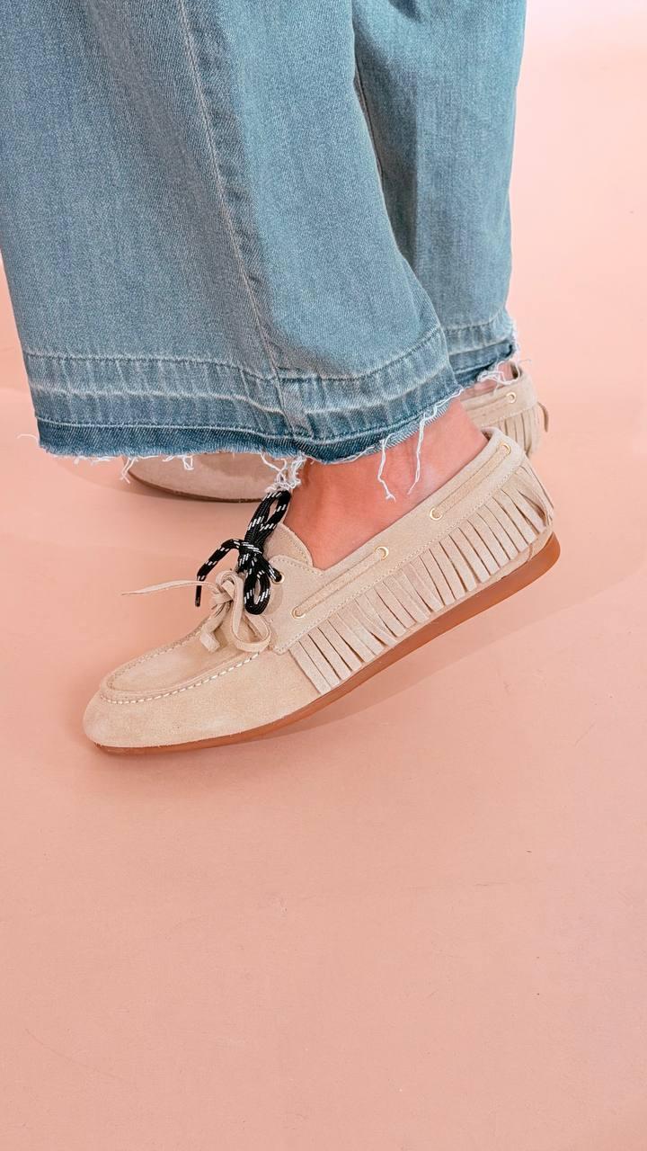 OVYE Mocassino barca con frange SM92SUAD BEIGE 