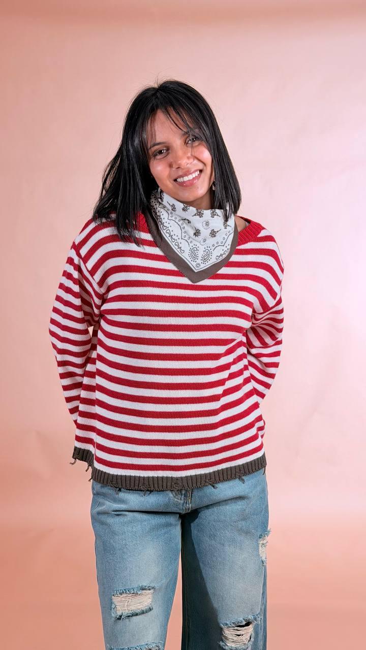 PHILIA LOFT Maglia rigata con bandana 50%co 50%pc F02E0511 ROSSO 