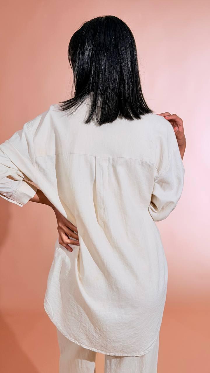 SOYA CONCEPT Set coordinato effetto lino camicia e pantalone 40791 CREMA 