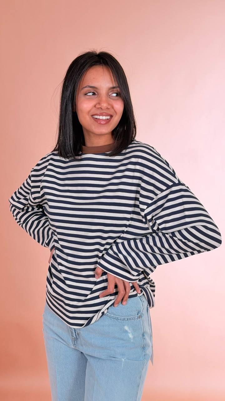 TENSIONE IN T-shirt righe 26M4116 BLU/MARRONE 