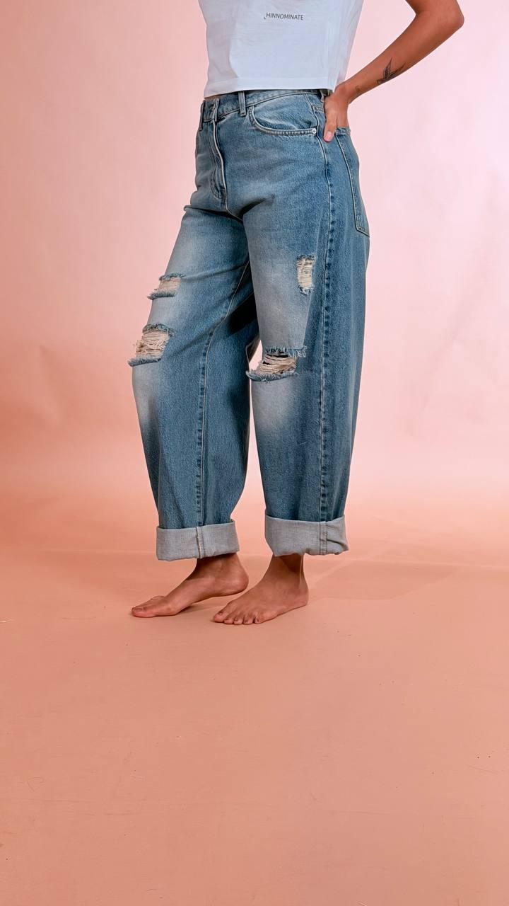 HAVE ONE Jeans stella con risvoltone e rotture PLS-Q042 DENIM 